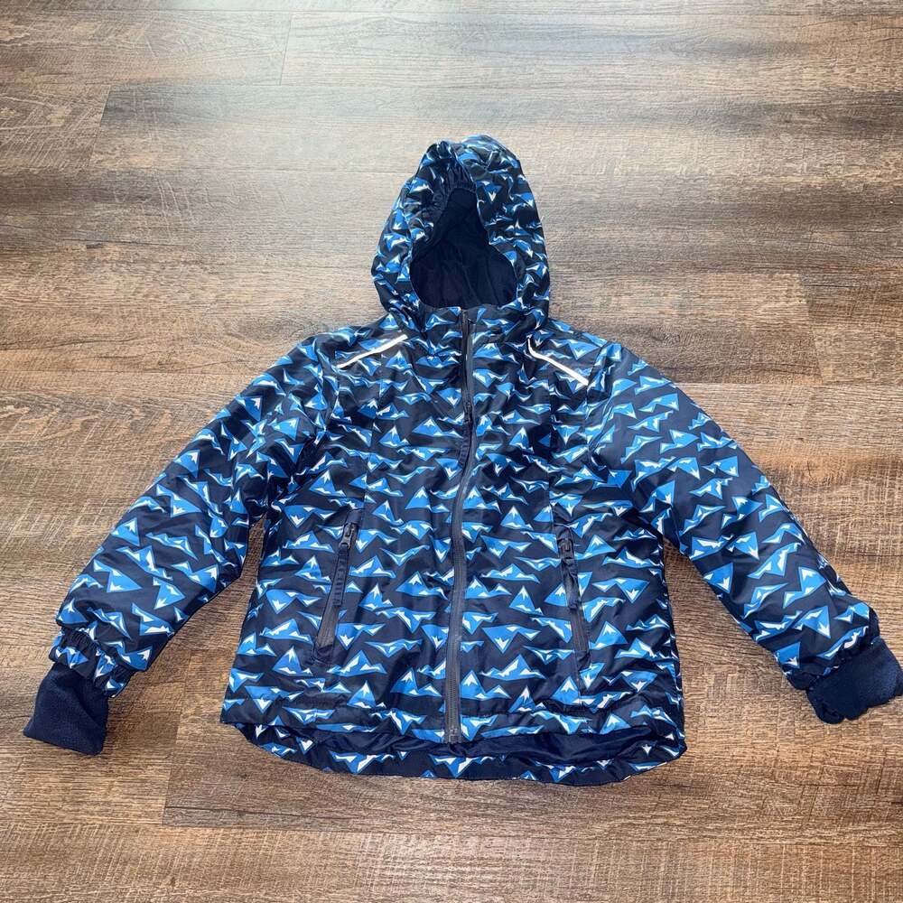 Crivit Pro Boys Hooded Ski Jacket Blue Mountain Print Size 4-6Y